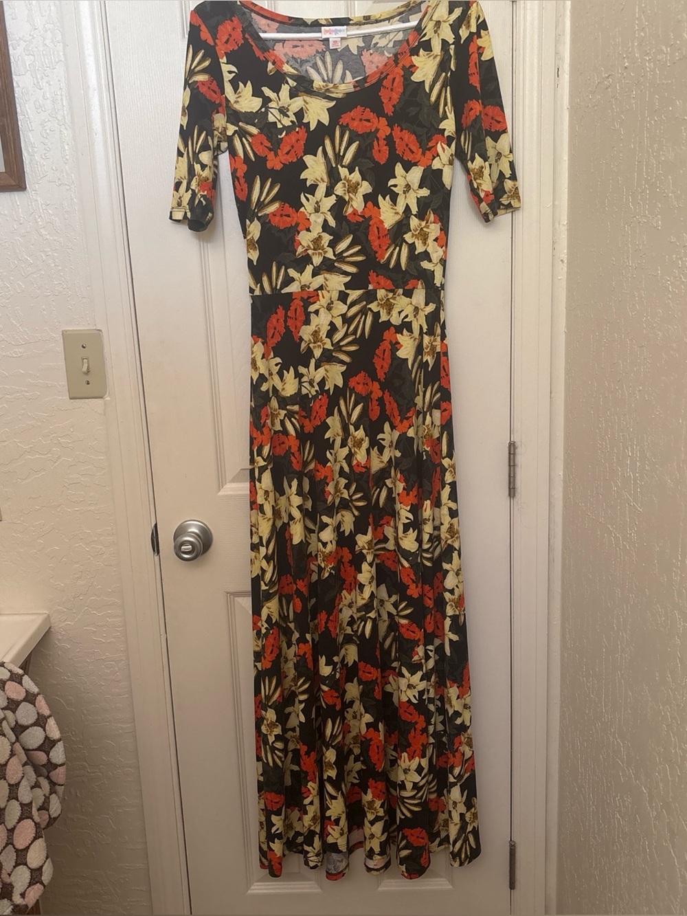 LuLaRoe Black Maxi Dress with Yellow & Red Floral Print